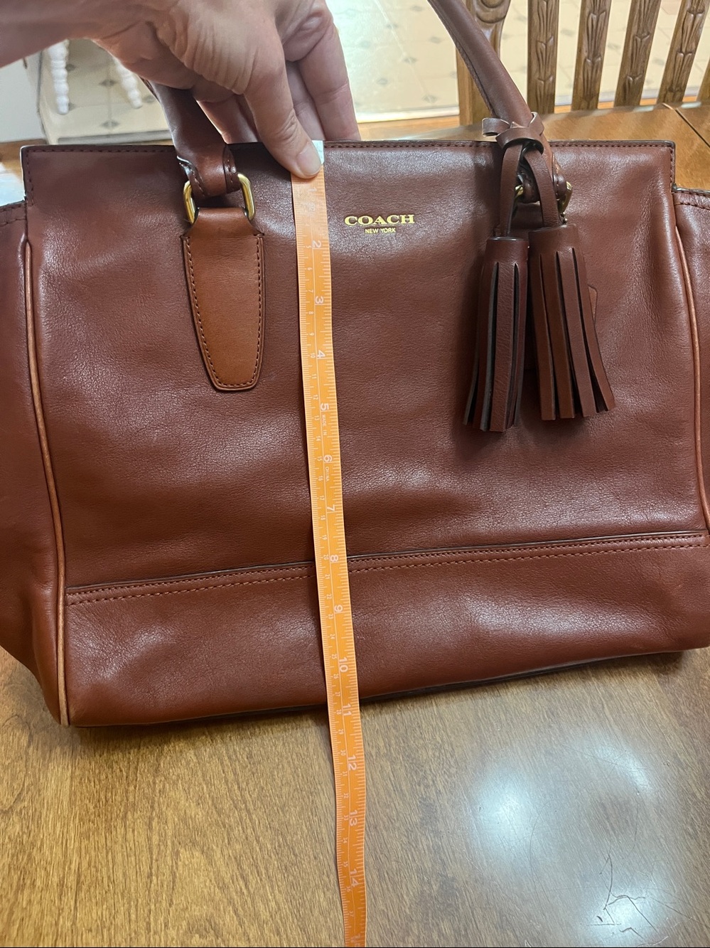 COACH Brown Leather Tote with Tassel Charm - Picture 6 of 8